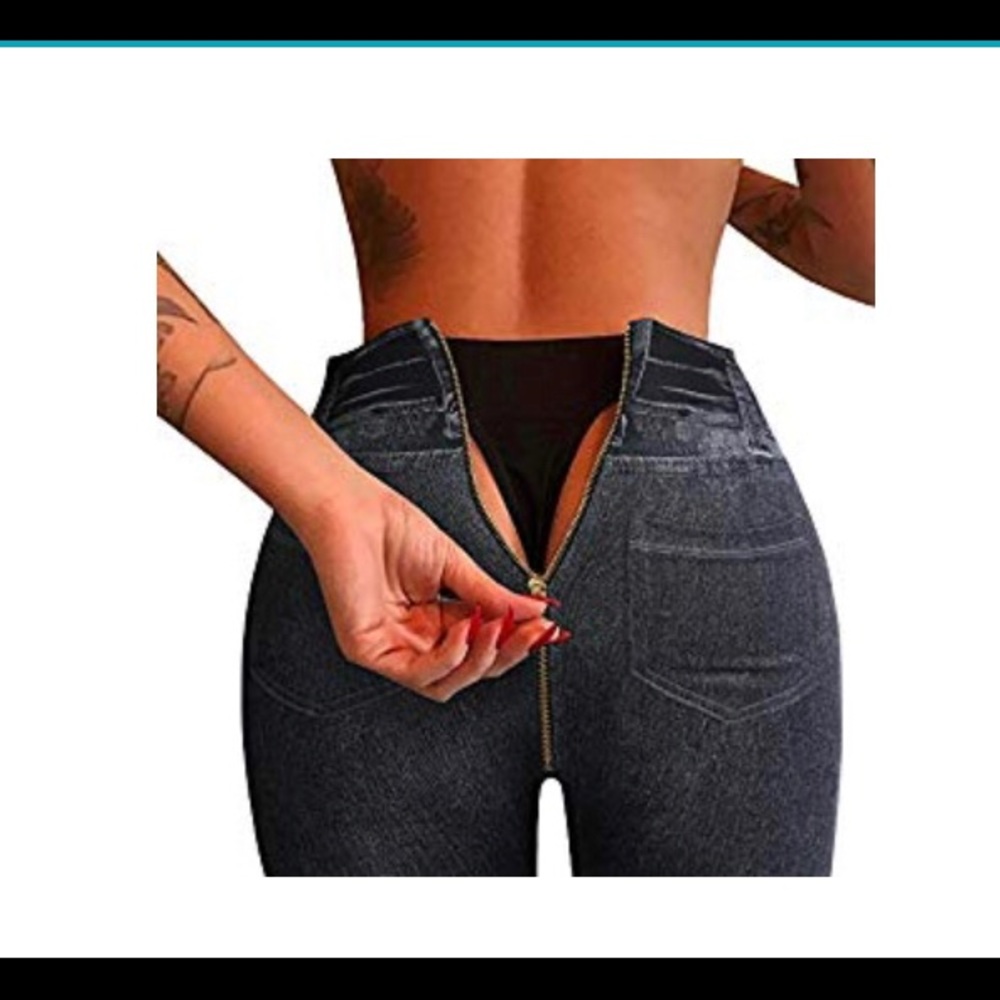 Back Zip Jean-Style printed leggings